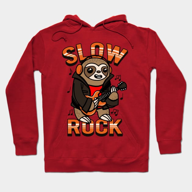 Funny Cute Kawaii Sloth Rocker Playing Guitar Slow Rock Cartoon Hoodie by BoggsNicolas